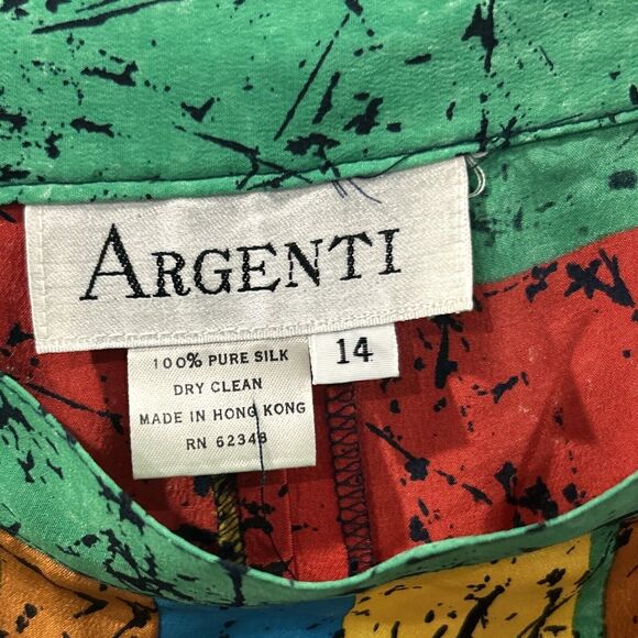 Argenti Skirt Womens 14 Silk Red Yellow Green Blue Black Tan Midi Modest No Slit - Picture 2 of 5